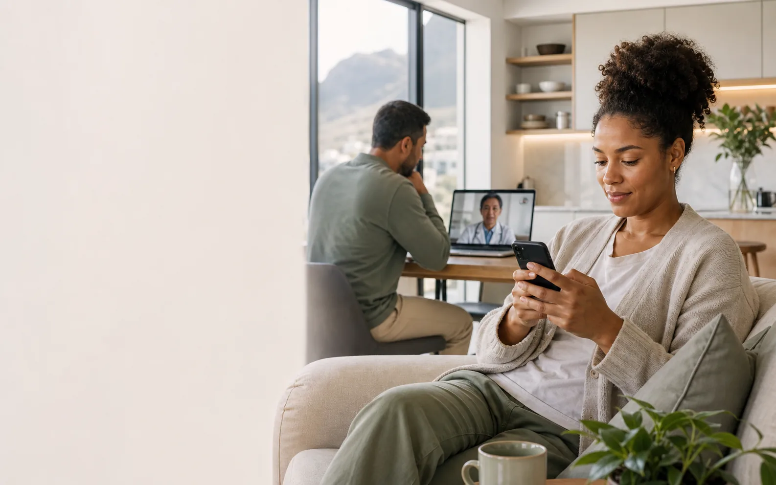 South African woman using Cendara for private online healthcare at home